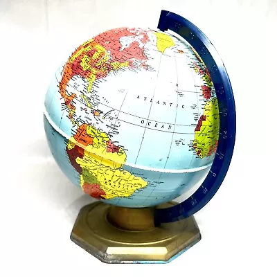 Vtg Mid Century Metal Color Rotating World Globe Octagon Base 12” Tall 1 Dent • $51.99