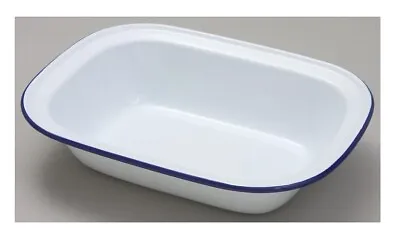 Falcon 18cm Oblong Enamel Pie Dish Non Stick Oven Baking Dish White Blue Rim • £7.19