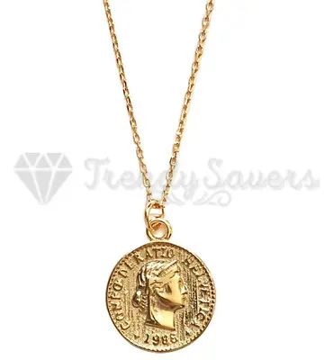 £3.99 • Buy Women 18ct Gold Plated Money Coin Round Choker Vintage Necklace Pendant GIft