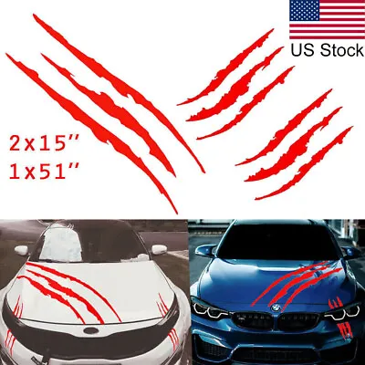Universal 3Pcs Red Scratch Claws Headlight Decor Car Hood Side Decal Stickers • $30.99