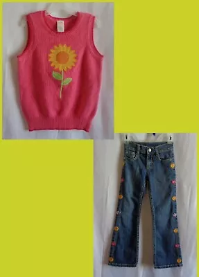 Gymboree Sunflower Smiles Sweater Vest And Embroidered Slim Jeans Outfit Sz: 6 • $15