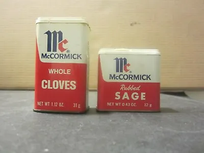 SET LOT Of 2 VINTAGE Red  McCormick SPICE TINS Whole Clove And Rubbed Sage • $8.99