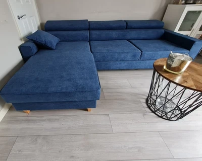 £690 • Buy Left Hand Side Corner Sofa Bed With One Storage&wave Spring Seat In Navy