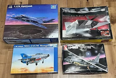 Lot 4 Aircraft Model Kits:  F-117A Nighthawk Stealth Fighter MiG-21UM AC-130H • $149.99