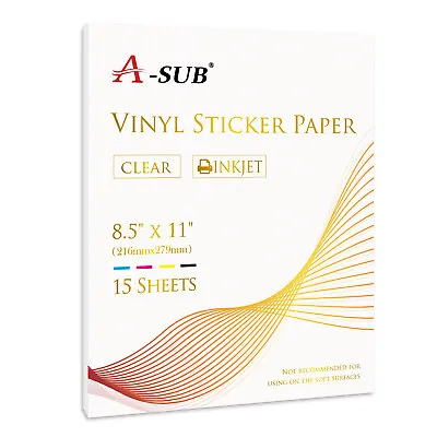 A-SUB Clear Sticker Paper Waterproof For Inkjet Printable Vinyl Sheets 8.5x11 • $10.79