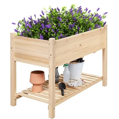 Raised Garden Bed 2 Tiers Wood Planting Bed Elevated Planter Box Kits For Flower • £63.69