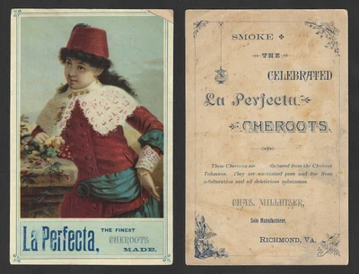 $39.95 • Buy C1880's Tobacco Trade Card - La Perfecta Cheroots - Richmond, VA - Large Format