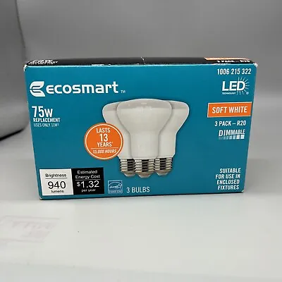 3 Pack EcoSmart 75w LED Daylight R20 Bulbs Light Bulb 1006 215 321 Dimmable Day • $15.99