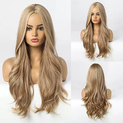 UK 24inch Cosplay Wig Full Head Ash Blonde Heat Resistant Synthetic Hair Wavy • £15.99