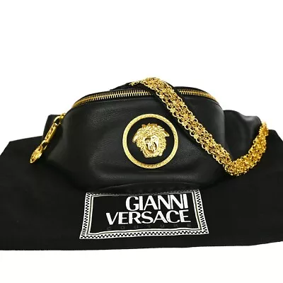 GIANNI VERSACE Medusa Bum Bag PVC Leather Yellow Gold-Plated 84SG705 • $496.34