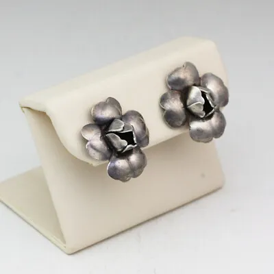 Georg Jensen #109 Wrought Sterling Silver Flower Vintage Clip On Earrings • $180