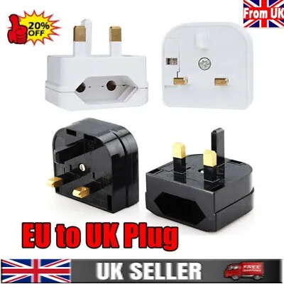 EU European Euro Europe 2-Pin To 3-Pin - UK Travel Plug Socket Converter Adapter • £18.97