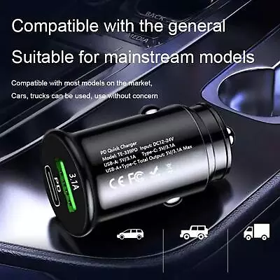 20W QC3.0 Car Charger Fast Charging Lighter Slot PD Type C USB Charge NICE • £1.81