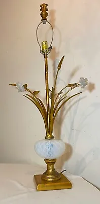 Antique Italian Murano Venetian Gilt Wood Hand Blown Opal Glass Iron Table Lamp • $398.99