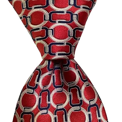 MICHAEL KORS Men's 100% Silk Necktie USA Designer Geometric Red/Blue/White EUC • $13.99