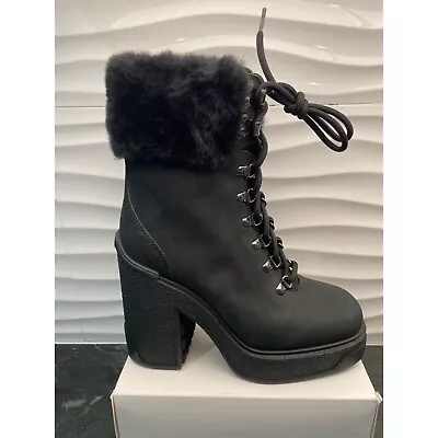 Moncler Claudia Faux Fur-Trimmed Nubuck Ankle Boot Size 36.5/US 6 RIGHT ONLY • $89.95
