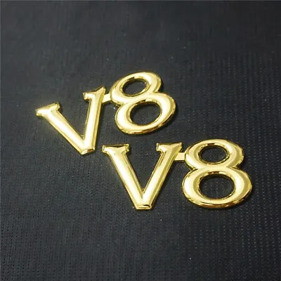 2x V8 Golden Chrome Metal Decal Emblem Badge Sticker Car Gold Hybrid Engine Auto • $13.98