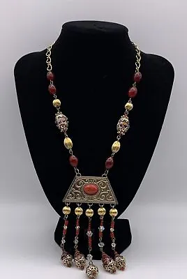 Vintage Avon Murano Glass Crimson Wedding Cake Venetian Egyptian Style Necklace • £24.23