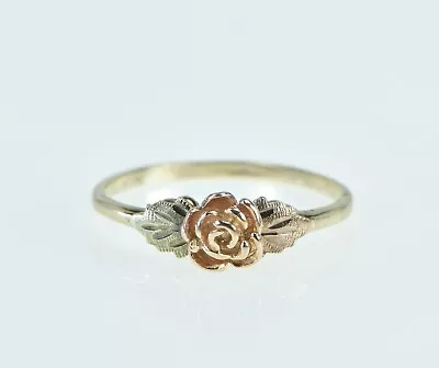 10K Black Hills Leaf Rose Flower Vintage Romantic Ring Yellow Gold *54 • $119.95