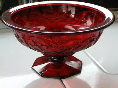 RARE McKee Glass RUBY RED ROCK CRYSTAL Fruit Bowl Compote Centerpiece Candy Dish • $129.95