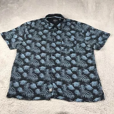 Nat Nast Shirt Mens XL Leaf Print Silk Blend Bowling Button Up Short Sleeve • $34.88