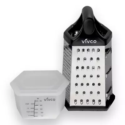 Cheese Grater 6 Sided Slicer & Zester With Measuring Container & Lid By Vivco • £8.99