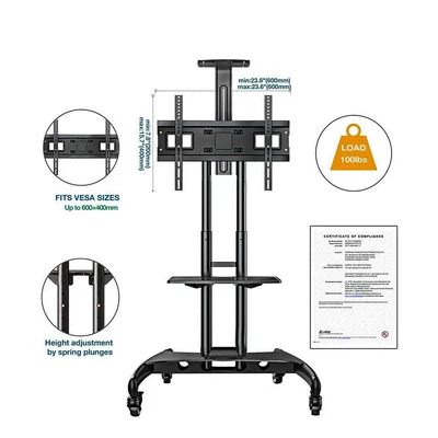 $121.99 • Buy NEW Steel Mobile TV Stand Cart Height-adjust Up To 65  Screens Or 45kg Universal