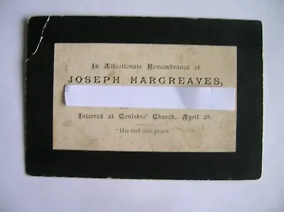 1884 IN AFFECTIONATE REMEMBRANCE Memoriam Card Joseph HARGEAVES Conisboro' • £3.50