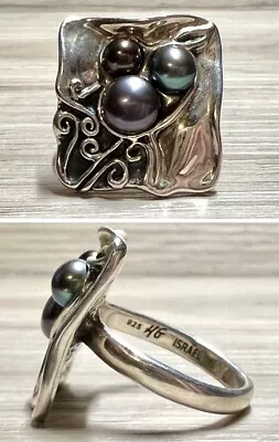 Vintage Designer Hagit Gorali Sterling Silver 3 Colored Pearl Ring Size 8 • $110