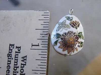 Vtg Enamel Cloisonne Flowers Butterfly Pendant Necklace Double Sided 1   FREESHI • $12.99