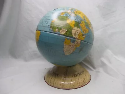 Vintage WORLD SAVINGS REFERENCE GLOBE Tin Metal Earth Piggy Bank • $18.70