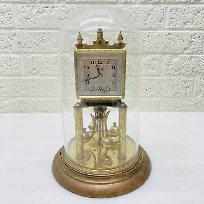 VTG‼ Kundo 12  Anniversary Mantle Clock Square Face Glass Dome Germany • READ‼ • $39.95