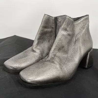 Vera Gomma Metallic Silver Leather Ankle Boots Women's Size 38 Made In Italy • $29.99