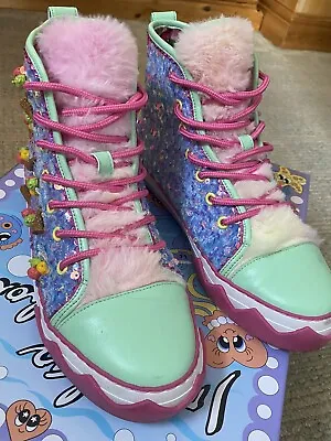 Irregular Choice Lady You're Fab Ice Cream Sequins Hi Top Boots Trainers Shoes X • £45