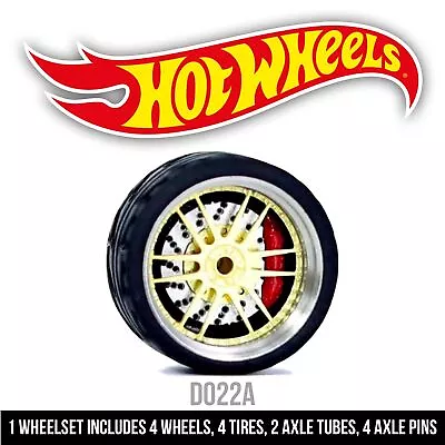 1/64 Scale ALLOY D-CLASS BRAKES Real Rider Wheels Rims Tires Set For Hot Wheels • $10.99