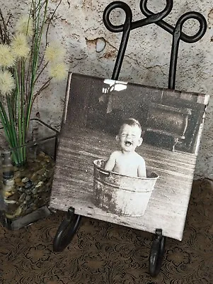 Vintage Laughing Baby Print On 8x8 Canvas • $16