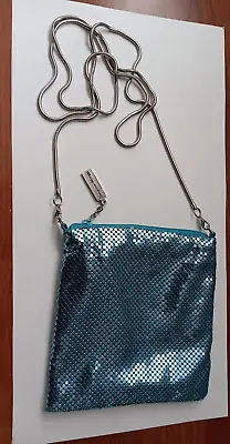 Vtg Whiting & Davis Mesh Purse W/Chain Strap Aqua Blue Teal Turquoise EC • $29.95