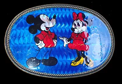 Mickey & Minny Mouse Belt Buckle Vintage 1970's Holo Payan Lendo Tijuana • $25