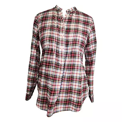 LANDS END Womens Long Sleeve Flannel Plaid Mandarin Collar Shirt Top Size 12 Med • $15