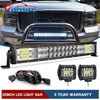 20  126W+4  Led Light Bar For Silverado/Sierra Front Bull Bar Bumper Grill Guard • $44.59