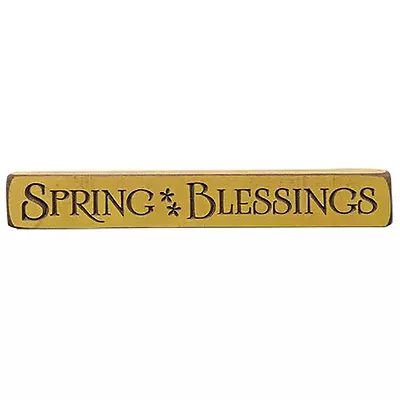 Spring Blessings Engraved Wood Sign Block Shelf Sitter 12  Wide Yellow Rustic • $6.99