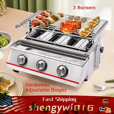 Commercial 3 Burner Gas LPG Grill Camping Smokeless BBQ Infrared Cooker Outdoor • $76.95