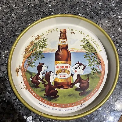 Vintage Stegmaier Beer Metal Serving Tray  1959 Cartoon Squirrels • $19.19