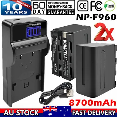 2x 8700mAh NP-F960 Battery & USB Charger For Sony NP-F970 NP-F950 NP-F770 F750 • $45.99