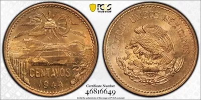 1944 Mo Mexico 20 Centavos PCGS MS65RB • $75