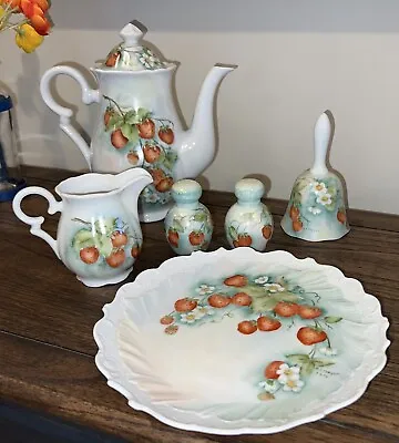 Rare Vintage Serveware Set Hand Painted Strawberries Snack Plates Cup Available • $49