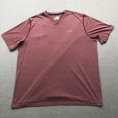 Under Armour V Neck T Shirt Threadborne Mens Size 2XL Red Short Sleeve • $14.20