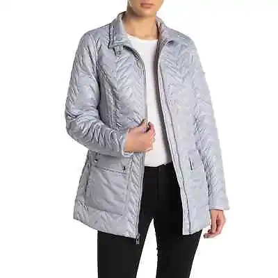 Via Spiga Womens Quilted Cargo Jacket Front Pockets Moonstone Grey M Medium  • $34.88