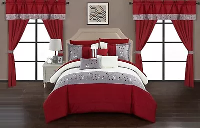 Chic Home Sonita 20 Piece Comforter Set Color Block Floral Embroidered - Red • $79.99