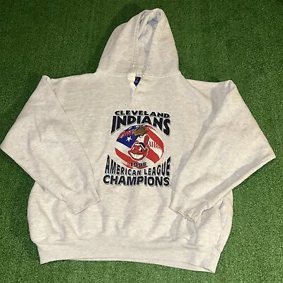 VTG Starter Cleveland Indians 1995 AL Champions Hoodie Sweatshirt - Mens XL • $35
